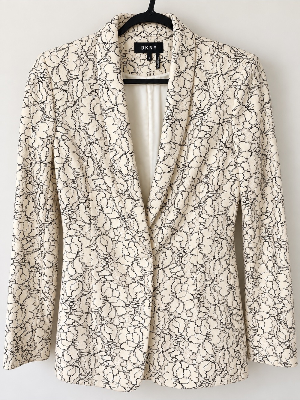 DKNY Cream Blazer with Black Floral Line Print